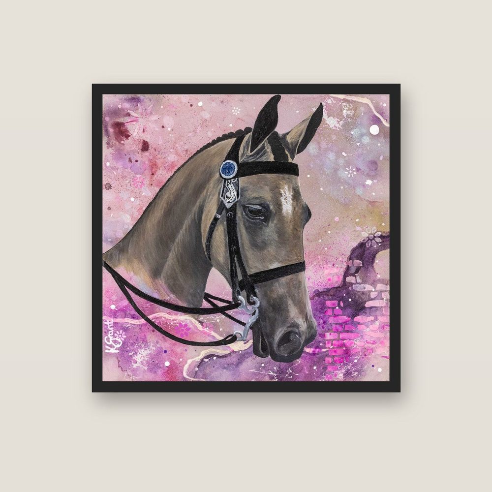 Blush & Bridle horse canvas print by Kerrie Grant in a black floating frame
