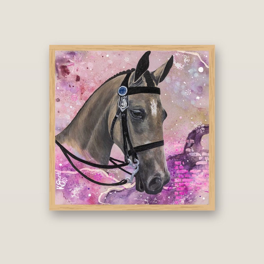 Blush & Bridle horse canvas print by Kerrie Grant in an oak floating frame