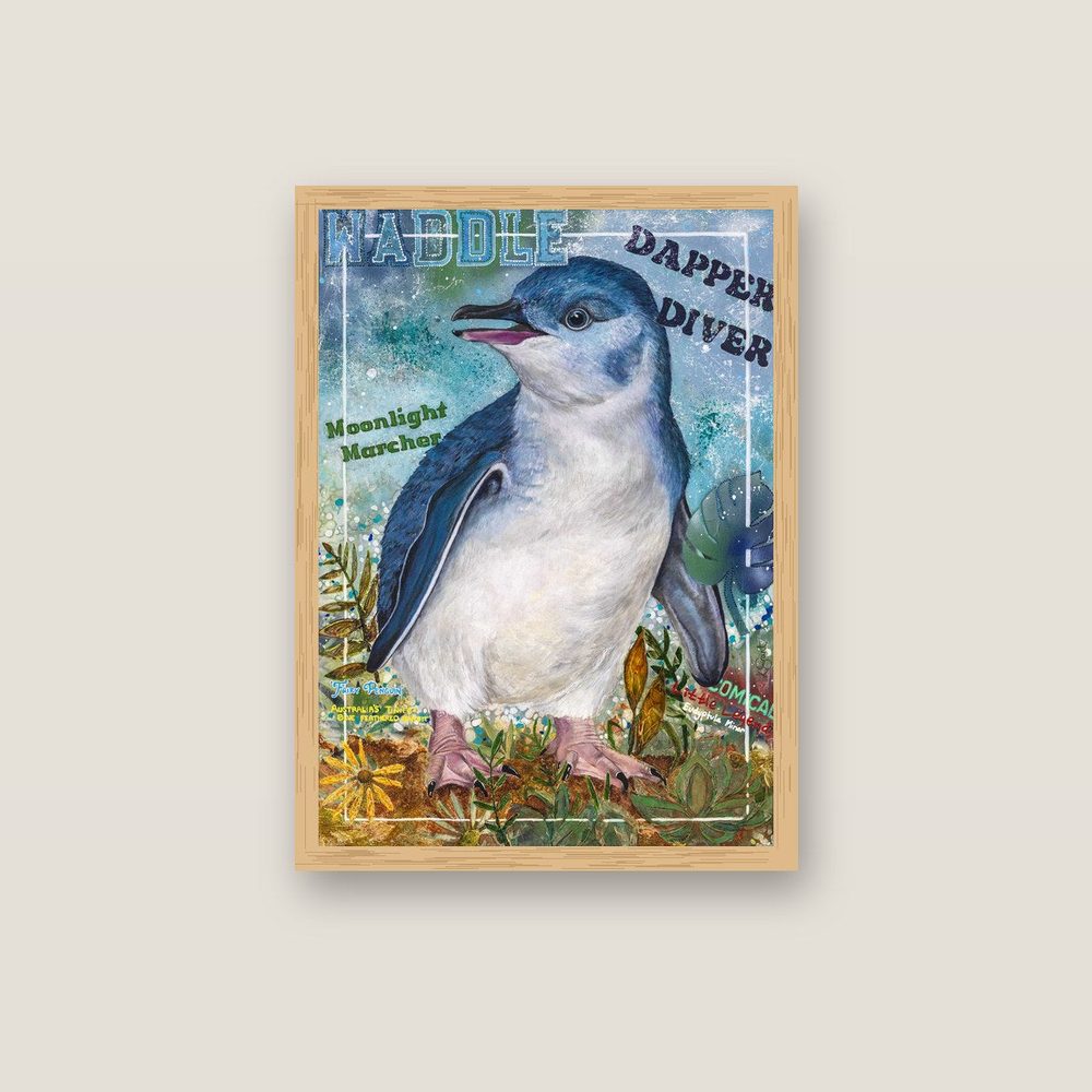Dapper Diver canvas print by Kerrie Grant in an oak floating frame