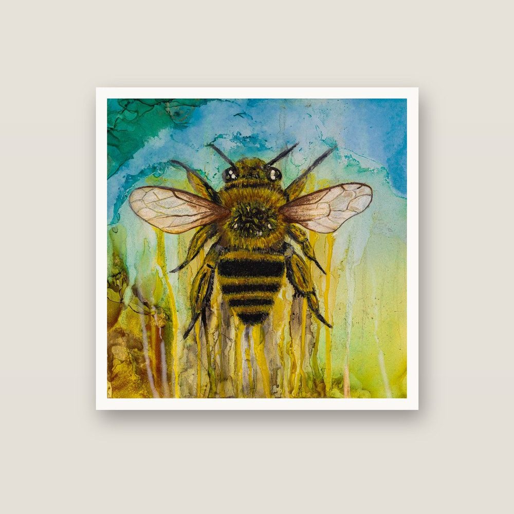 Dripping with Pollen bee canvas print by Kerrie Grant in a white floating frame