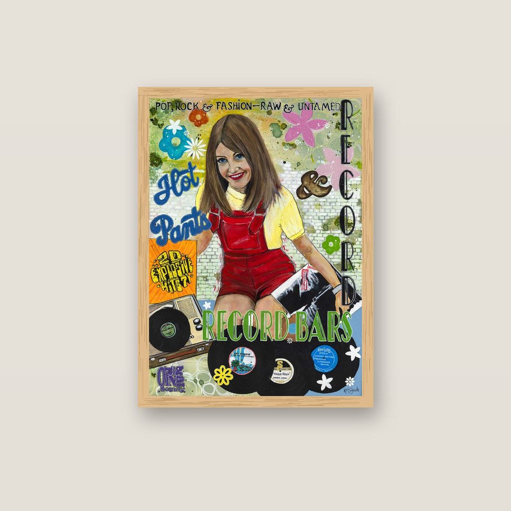 Hotpants & Record Bars canvas print by Kerrie Grant in an oak floating frame