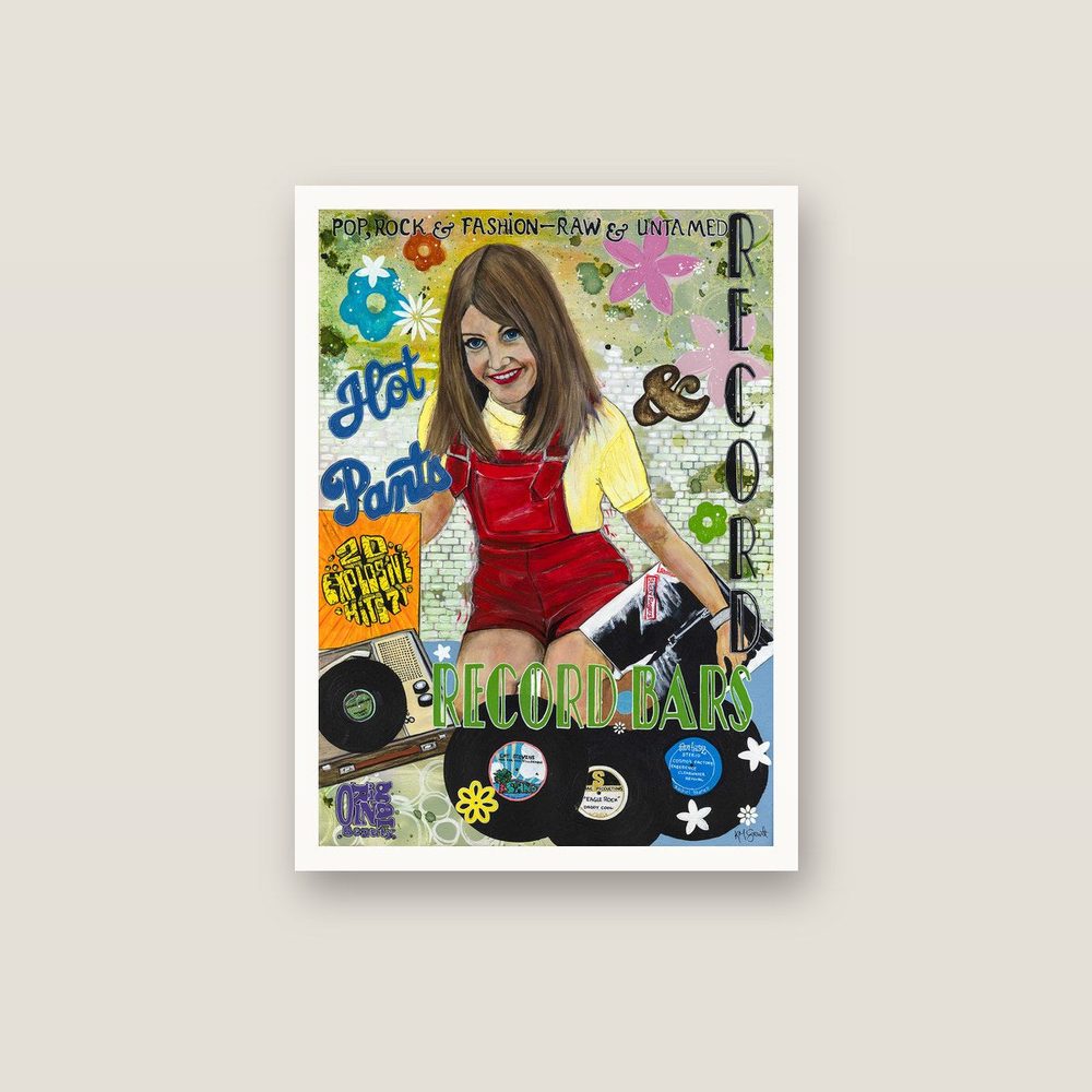 Hotpants & Record Bars canvas print by Kerrie Grant in a white floating frame