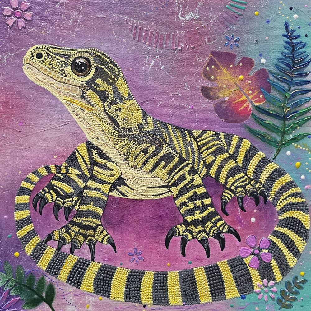 Lacey Lou, original lace monitor goanna painting by Australian artist Kerrie Grant