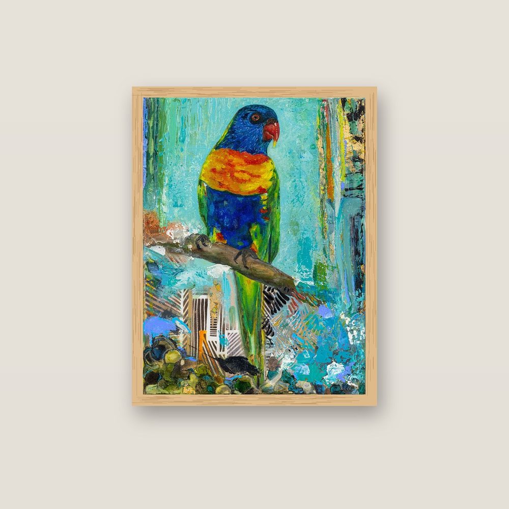 Lorikeet Scout rainbow lorikeet art print by Australian artist Kerrie Grant