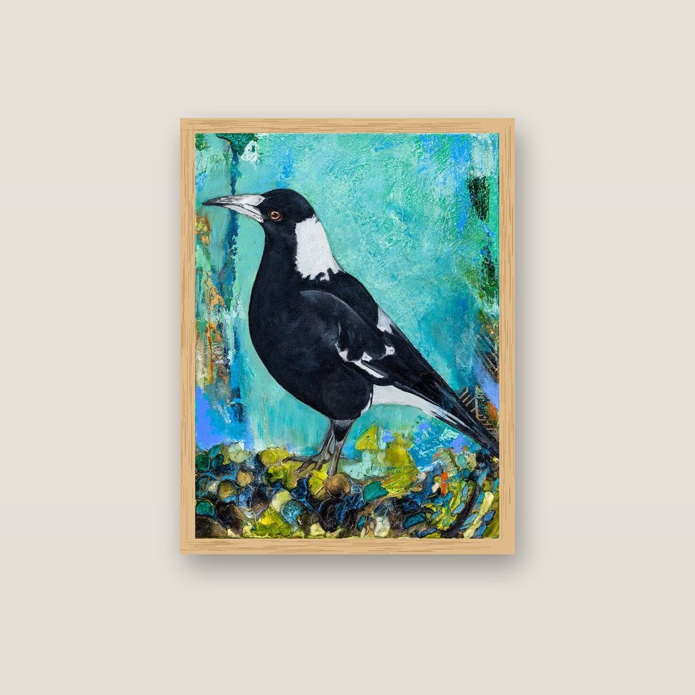 Maggie Magpie Australian magpie art print by Australian artist Kerrie Grant